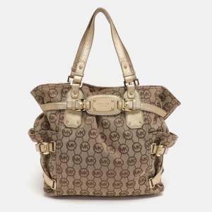 Pre Owned حقيبة مايكل مايكل كورس غانسيفورت كانفاس وتوت جلد توقيع أسود/بيج