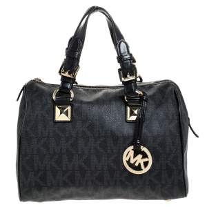Pre Owned MICHAEL Michael Kors Black Signature Coated Canvas Grayson Satchel