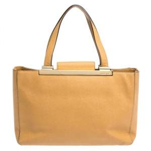Pre Owned MICHAEL Michael Kors Light Brown Leather Metal Detail Handle Tote