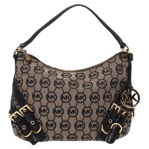 مملوكة مسبقًا حقيبة مايكل مايكل كورس جلد وكانفاس سوداء/ بيج