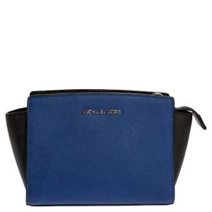 Pre Owned MICHAEL Micheal Kors Blue/Black Leather Small Selma Crossbody Bag