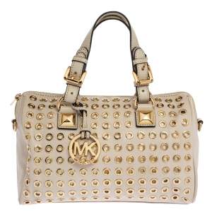 Pre Owned Michael Michael Kors Cream Leather Grayson Grommet Satchel