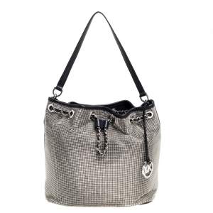 Pre Owned MICHAEL Michael Kors Black Mesh and Leather Frankie Drawstring Shoulder Bag