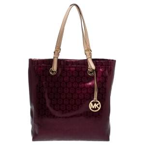 مملوكة مسبقًا MICHAEL Michael Kors Burgundy Patent Leather Jet Set North South Logo Tote