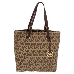 Pre Owned حقيبة مايكل مايك كورس جيت سيت نورث ساوث كانفاس بني وجلد