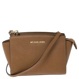Pre Owned MICHAEL Michael Kors Tan Leather Medium Selma Crossbody Bag