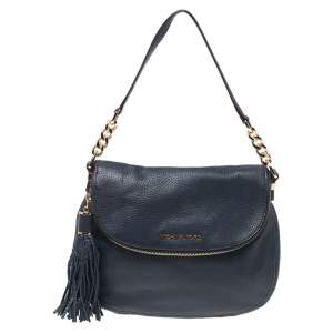 Pre Owned Michael Michael Kors Blue Leather Bedford Top Handle Bag