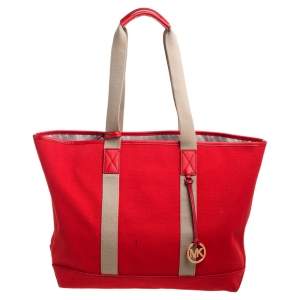 Pre Owned حقيبة مايكل مايكل كورس كانفاس برتقالي/بيج وجلد