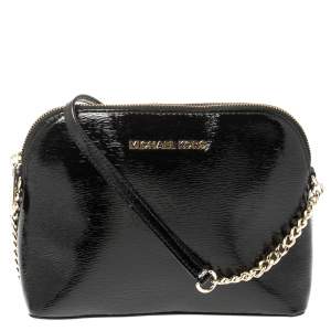 Pre Owned MICHAEL Michael Kors Black Textured Patent Leather Cindy Crossbody Bag