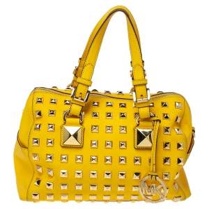 Pre Owned MICHAEL Michael Kors Yellow Leather Studded Grayson Satchel