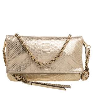 Pre Owned MICHAEL Michael Kors Gold Python Embossed Leather Corinne Crossbody Bag