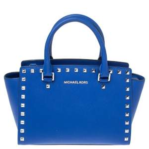Pre Owned MICHAEL Michael Kors Blue Leather Selma Studded Tote