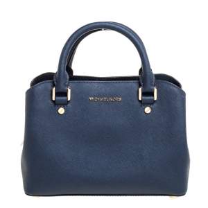 Pre Owned Michael Kors Navy Blue Saffiano Leather Small Savannah Satchel