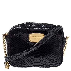 Pre Owned MICHAEL Michael Kors Black Snakeskin Effect Leather Crossbody Bag