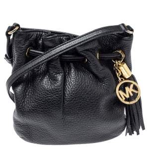 Pre Owned MICHAEL Michael Kors Black Leather Jules Drawstring Crossbody Bag