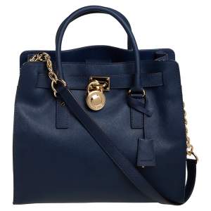 Pre Owned MICHAEL Michael Kors Blue Saffiano Leather Large Hamilton North South Tote