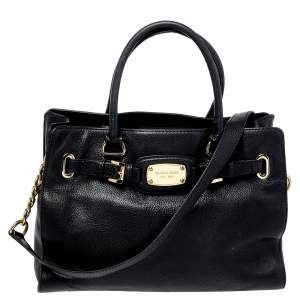 Pre Owned MICHAEL Michael Kors Black Leather Hamilton East West Tote