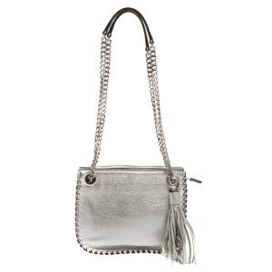 Pre Owned MICHAEL Michael Kors Silver Leather Chelsea Chain Shoulder Bag 