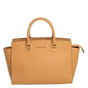 Pre Owned MICHAEL Michael Kors Tan Saffiano Leather Large Selma Tote