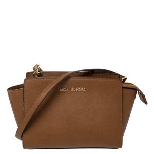 Pre Owned MICHAEL Micheal Kors Brown Saffiano Leather Small Selma Crossbody Bag