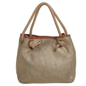 MICHAEL Michael Kors Metallic Beige/Brown Canvas and Leather Large Isla Tote