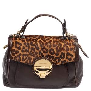 Pre Owned MICHAEL Michael Kors Brown Leather and Calfhair Margo Top Handle Bag