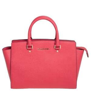 MICHAEL Michael Kors Coral Pink Saffiano Leather Large Selma Tote