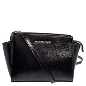 Pre Owned MICHAEL Michael Kors Black Patent Leather Small Selma Crossbody Bag