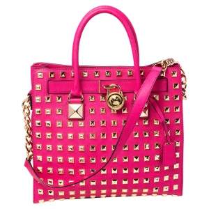 Pre Owned MICHAEL Michael Kors Pink Leather Large Studded Hamilton Tote 