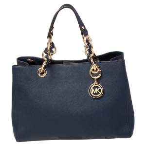 Pre Owned MICHAEL Michael Kors Dark Blue Leather Medium Cynthia Tote