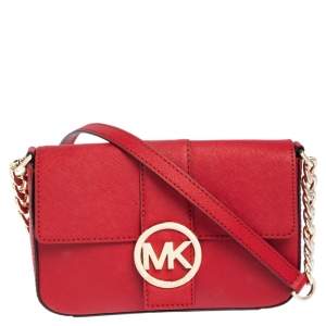 Pre Owned حقيبة كروس مايكل مايكل كورس جلد أحمر ذات قلاب مزين شعر الماركة