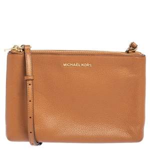 Pre Owned حقيبة كروس مايكل مايكل كورس اديلي جلد وكانفاس مقوى بالشعار بني سحاب مزدوج