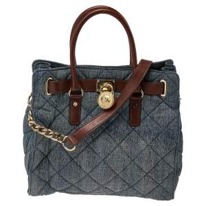 Pre Owned MICHAEL Michael Kors Blue Denim And Leather Hamilton Shoulder Bag