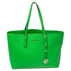 مملوكة مسبقًا MICHAEL Michael Kors Green Leather Large Jet Set Tote