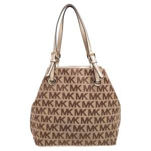 MICHAEL Michael Kors Beige/Gold Signature Canvas and Leather Jet Set Tote