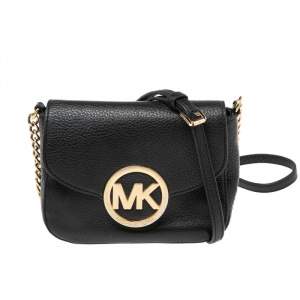 Pre Owned Michael Michael Kors Black Leather Fulton Crossbody Bag