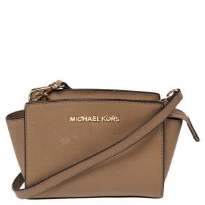 Michael Kors Brown Leather Mini Selma Crossbody Bag