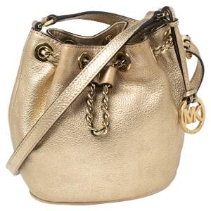 Pre Owned MICHAEL Michael Kors Gold Leather Frankie Drawstring Bag