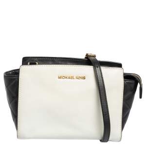 Pre Owned MICHAEL Michael Kors White/Black Leather Small Selma Shoulder Bag