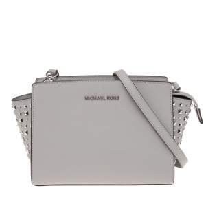 MICHAEL Michael Kors Grey Leather Studded Small Selma Crossbody Bag