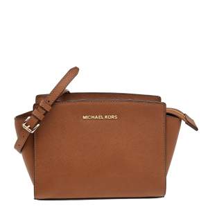 Pre Owned MICHAEL Michael Kors Brown Saffiano Leather Small Selma Crossbody Bag
