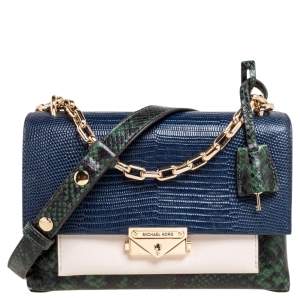 Pre Owned حقيبة كتف مايكل كورس جلد نقشة الثعبان متعدد الألوان ونقشة السحلية بقلاب