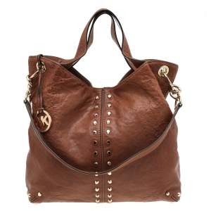 مملوكة مسبقًا حقيبة هوبو مايكل مايكل كورس أبتون أستور جلد بني مرصعة