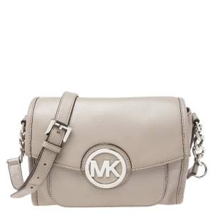 Pre Owned MICHAEL Michael Kors Grey Leather Small Margo Crossbody Bag