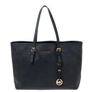 مملوكة مسبقًا MICHAEL Michael Kors Black Saffiano Leather Large Jet Set Travel Tote