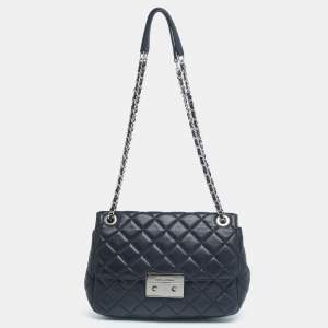Pre Owned MICHAEL Michael Kors Black Quilted Leather Flap Shoulder Bag
