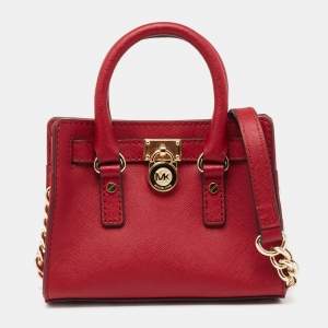 Pre Owned MICHAEL Michael Kors Red Leather Mini Hamilton Crossbody Bag