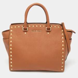 Pre Owned حقيبة ساتشل مايكل مايكل كورس سيلما جلد مرصع سافيانو بني كبيرة