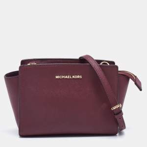 Pre Owned MICHAEL Michael Kors Burgundy Leather Medium Selma Crossbody Bag