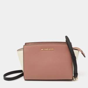 Pre Owned MICHAEL Michael Kors Cream/Brown Leather Medium Selma Crossbody Bag